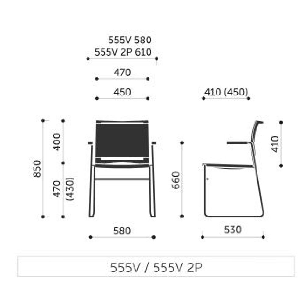 Konferenční židle ARIZ 555V - rozměry