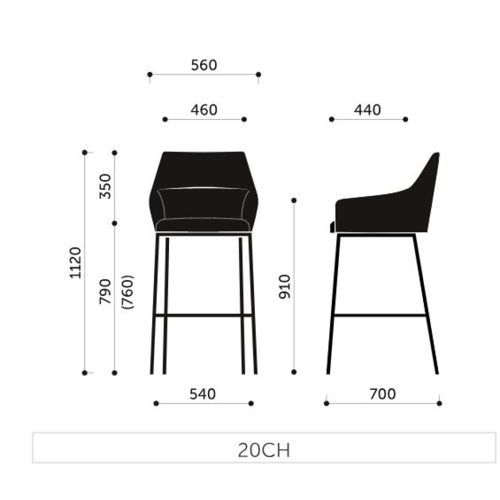 Čalouněná barová židle CHIC 20CH - rozměry