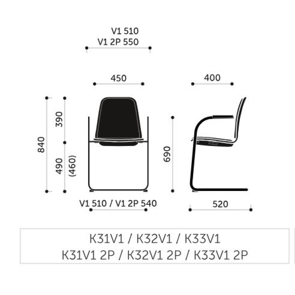 Konferenční židle K32V1 - rozměry