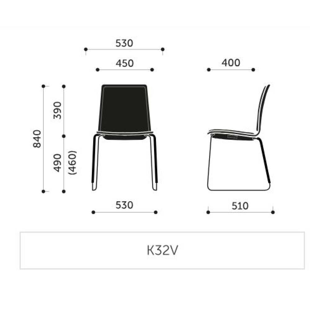 Konferenční židle K32V - rozměry