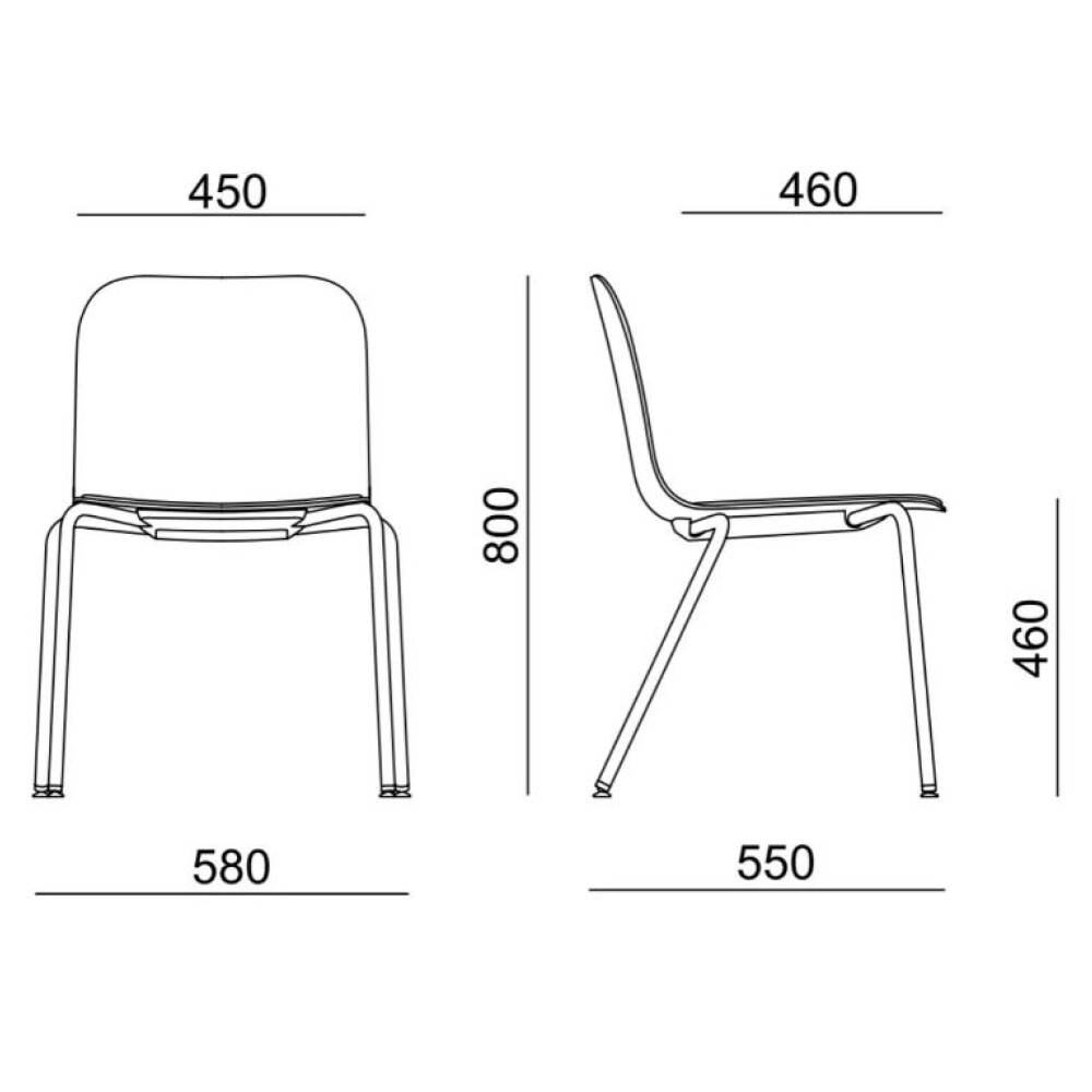 Plastová židle LAMBDA LA 4002.090 s čalouněným sedákem - rozměry