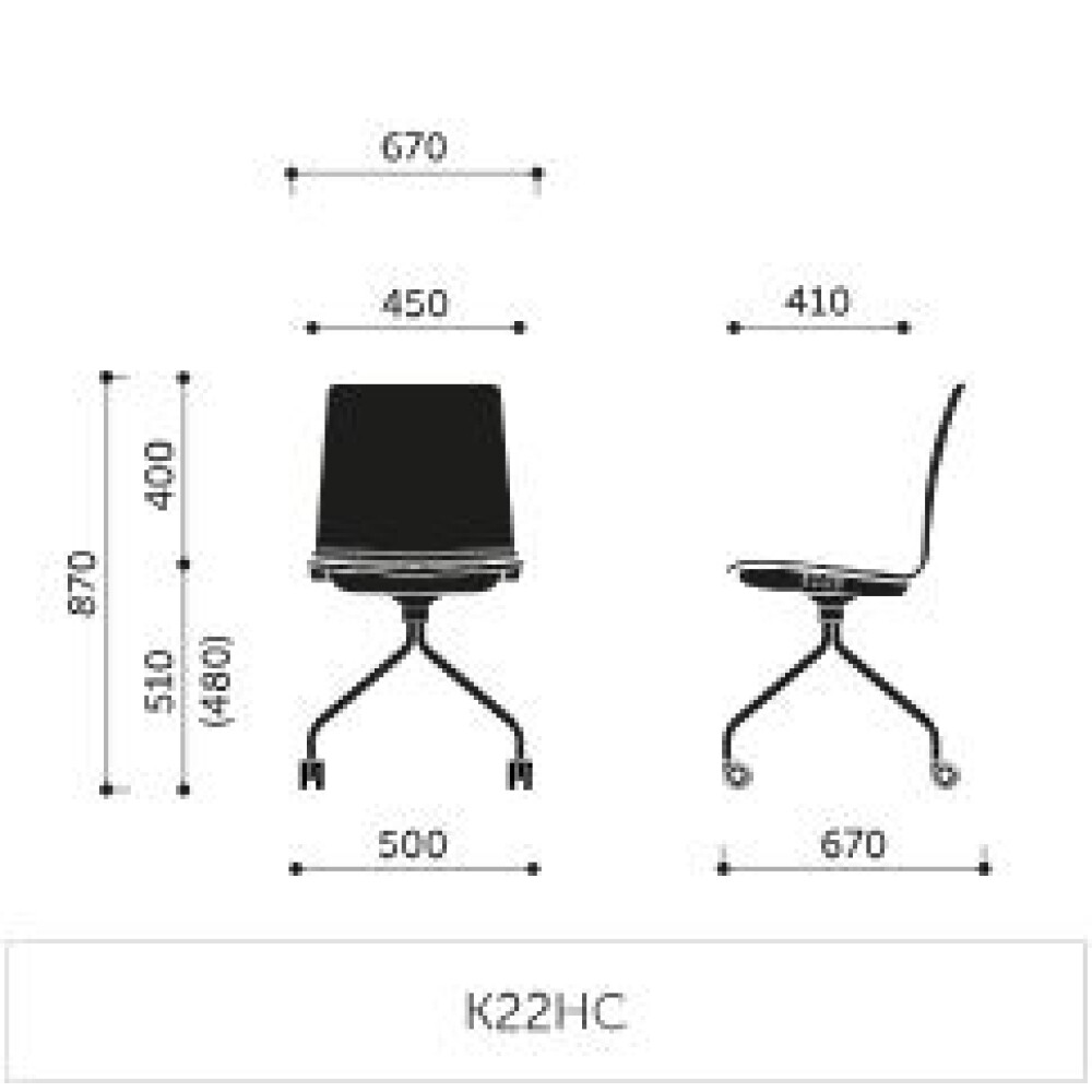 Konferenční židle K22HC - rozměry