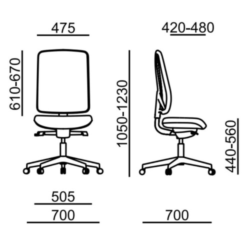 Kancelářská židle FLEXI 1112 A a 1113 A rozměry