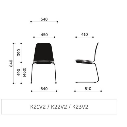 Konferenční židle K32V2 - rozměry