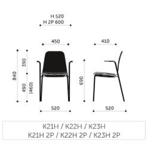 Konferenční židle K22H v interiéru - rozměry