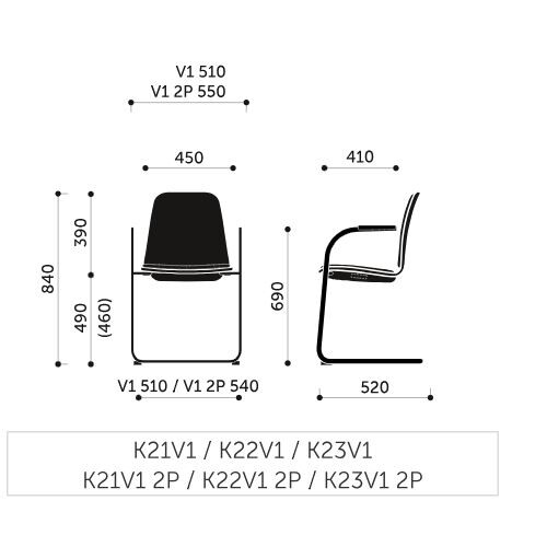 Konferenční židle K22V1 - rozměry