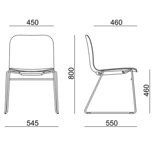 Plastová židle LAMBDA LA 4002.070 s čalouněným sedákem - rozměry