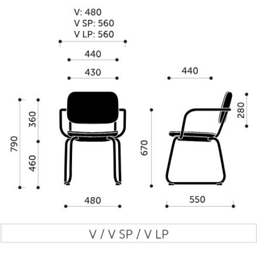 Konferenční židle NORMO 500HS - rozměry