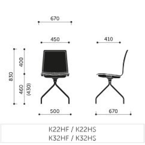 Konferenční židle K22HF / K22HS - rozměry