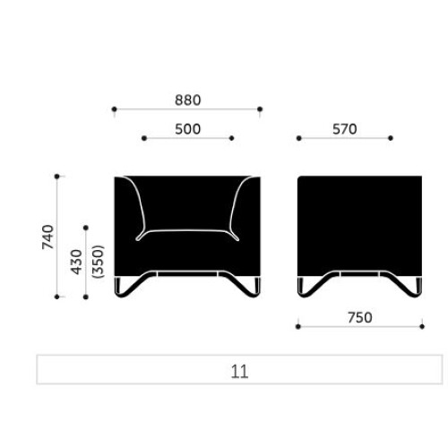 Křeslo SOFTBOX 11 - rozměry
