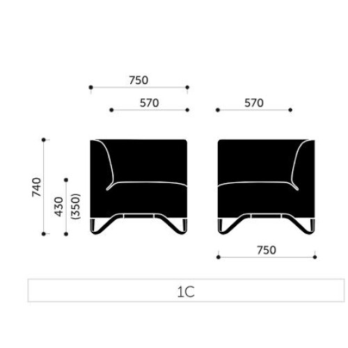Rohové křeslo SOFTBOX 1C - rozměry